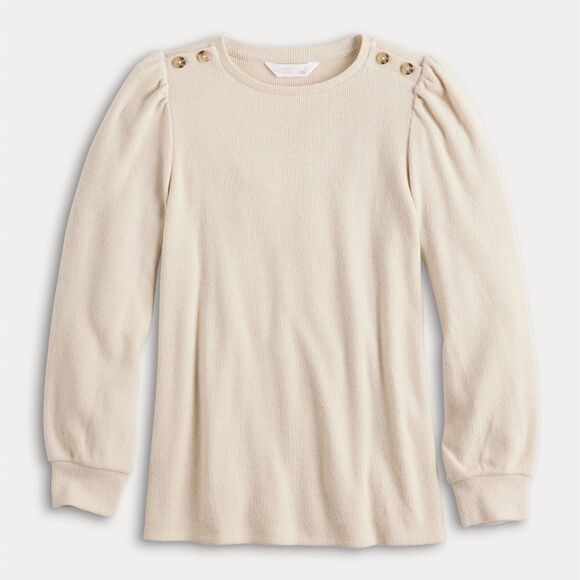 Women's LC Lauren Conrad Ribbed High Cuff Crew Neck Balloon Sleeves Top Size XXL - Picture 1 of 11